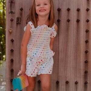 Girls Lola & the Boys smocked rainbow hearts set tank top shorts woven EUC sz 8